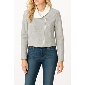 1.State Womens Full-Zip Moto Jacket White & Gray Long Sleeves Lined Size Large